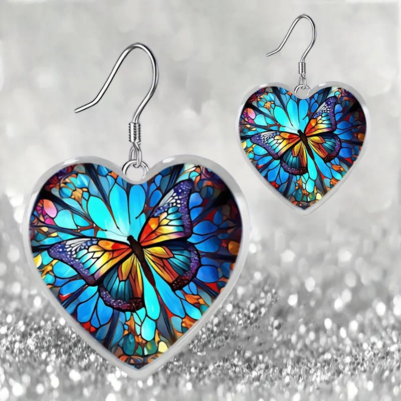 Цветни Стъклени обици-висулки с пеперуди на зелен цвят във формата на Сърце, Изискан Бала Нощ, подарък За Рожден Ден, Бижута . ' - ' . 1