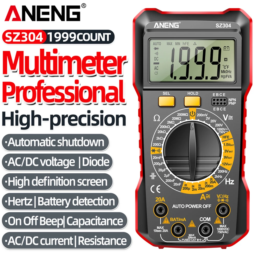 ANENG SZ304 Цифров Мултицет ac/dc Амперметър Безконтактен Детектор на Напрежение, Тестер за Електрически Ток професионални инструменти, електроматериали . ' - ' . 0