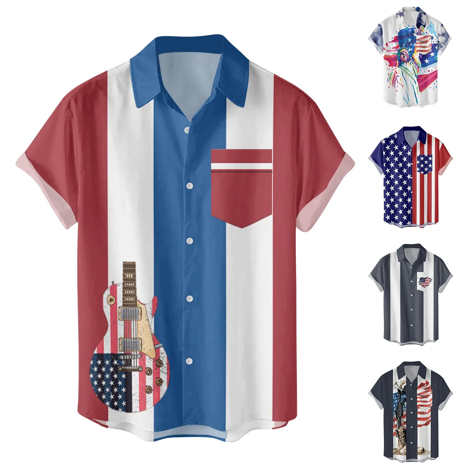 Мъжки Хавайски ризи с къс ръкав и ревери, Ризи с принтом на Деня на Независимостта, Модни летни дрехи за почивка за мъже, Ropa Hombre . ' - ' . 0