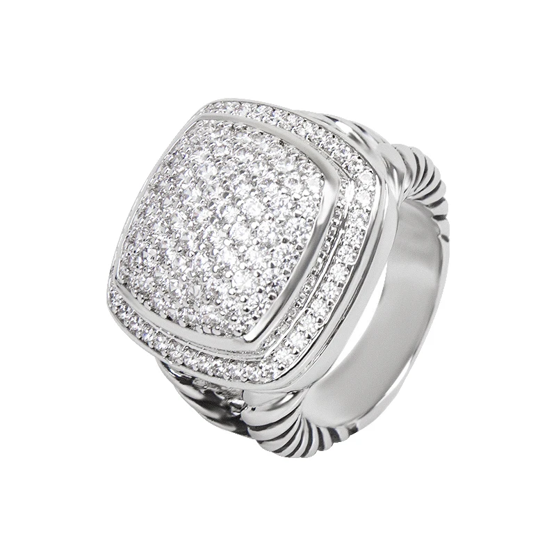 Дейвид Юрман, Пенливи пръстен с фианитом Диаметър 17 мм, с покритие от бяло злато, Персонални пръстен с обрат-дизайн . ' - ' . 0
