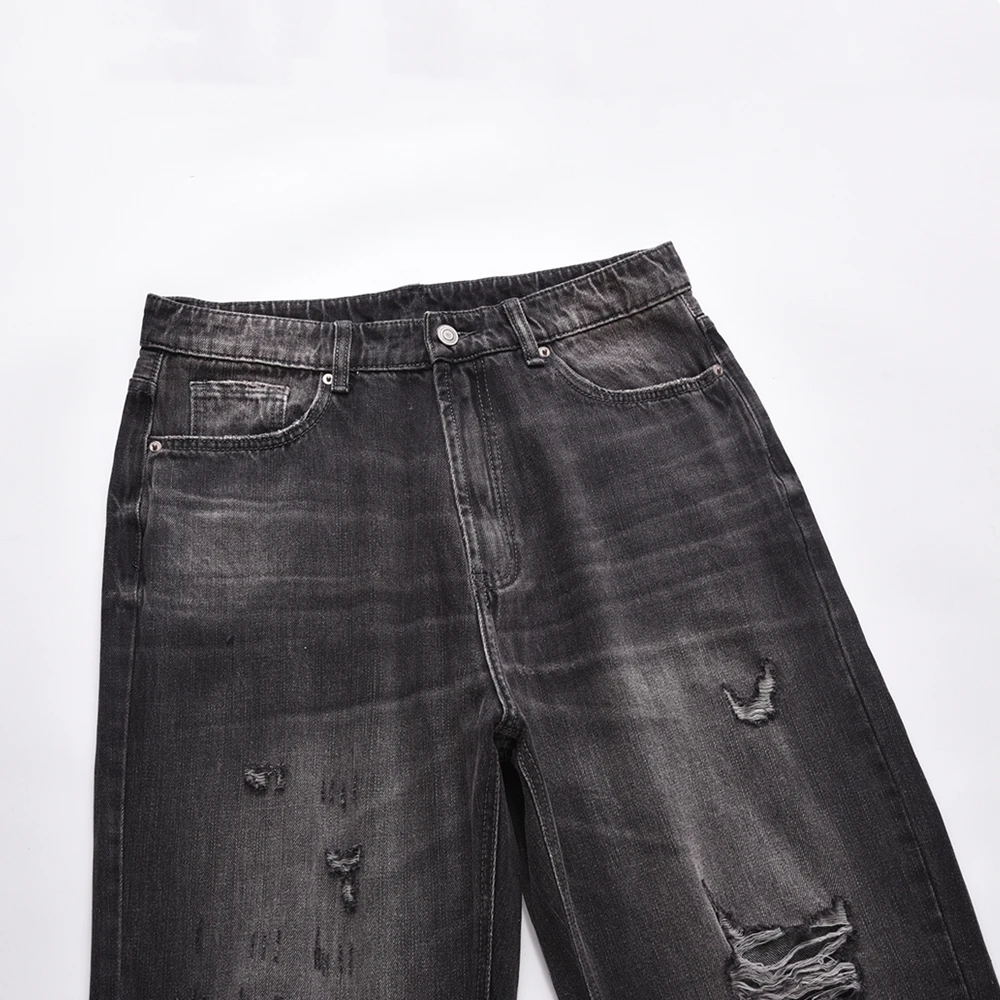 Мъжки черни скъсани широки дънки с пет джоба . ' - ' . 2