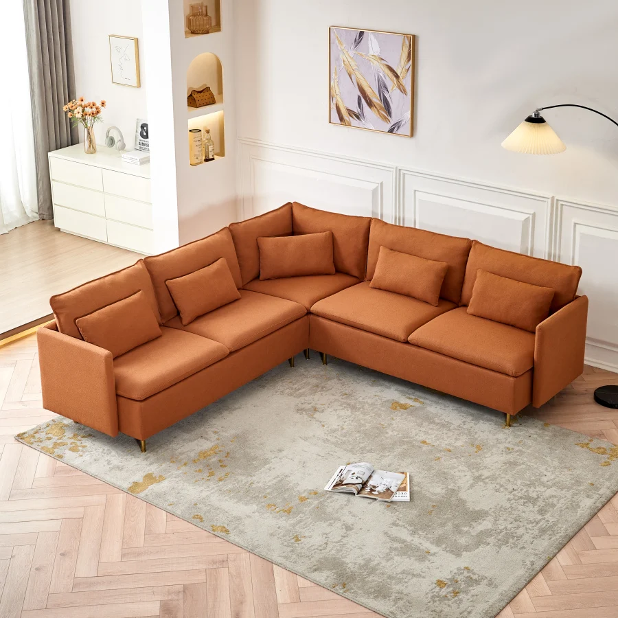 Модерен L-образен диван, кът за Секционни диван с поддържаща възглавница, 92 
