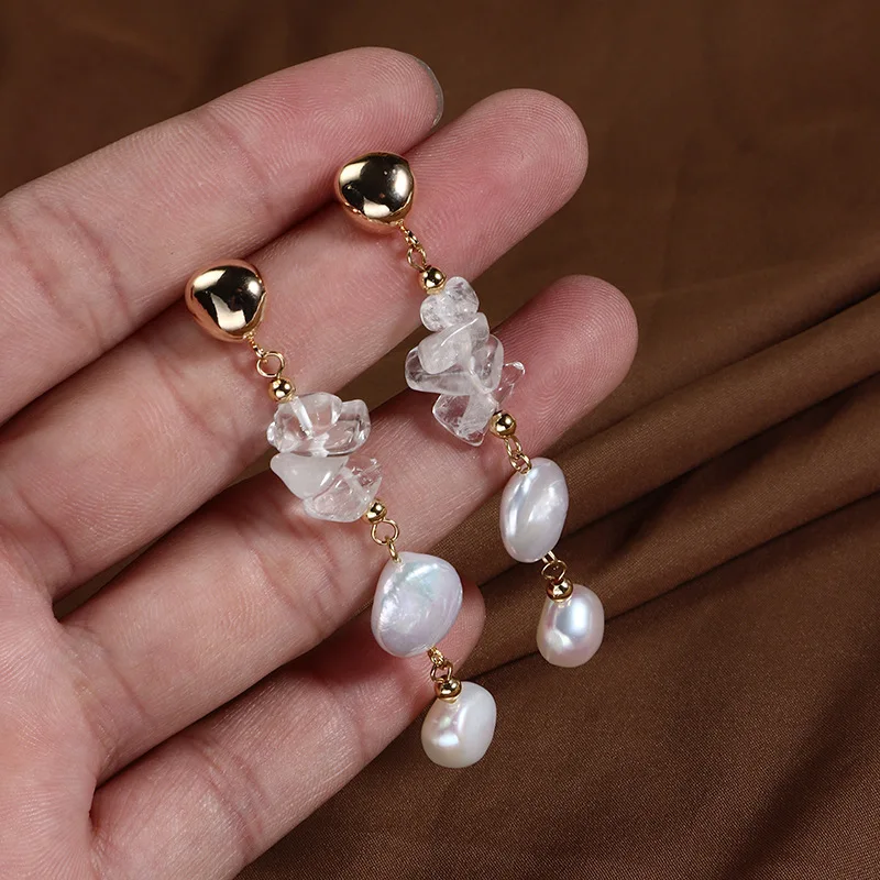 Обеци от естествени сладководни перли, златисто, Нередовен перли в бароков стил, очарователни Дълги обеци-капки с пискюли за жени, Корейски бижута . ' - ' . 5