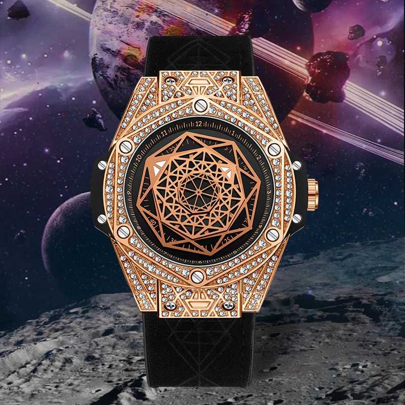 Модерен Нов Мъжки ръчен часовник с геометричен циферблат, инкрустиран с диаманти, Светещи Водоустойчив Бизнес Мъжки ръчен часовник с автоматикой 7034 . ' - ' . 1