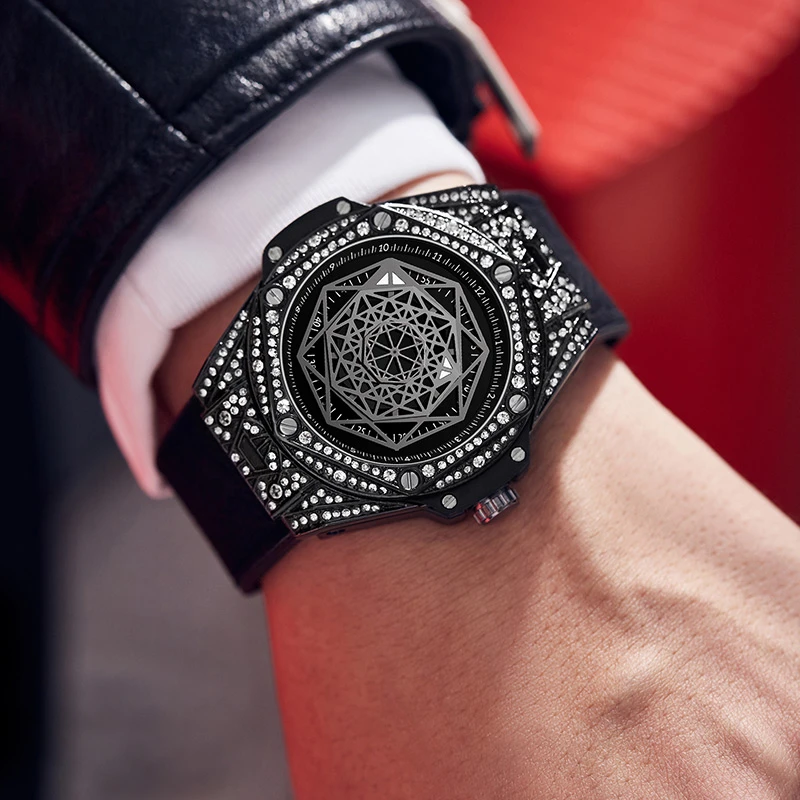 Модерен Нов Мъжки ръчен часовник с геометричен циферблат, инкрустиран с диаманти, Светещи Водоустойчив Бизнес Мъжки ръчен часовник с автоматикой 7034 . ' - ' . 5