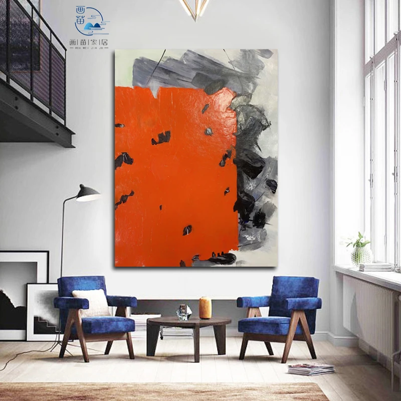 100% Ръчна изработка, абстрактни стоки за дома, Черно-оранжева живопис с маслени бои върху платно . ' - ' . 3