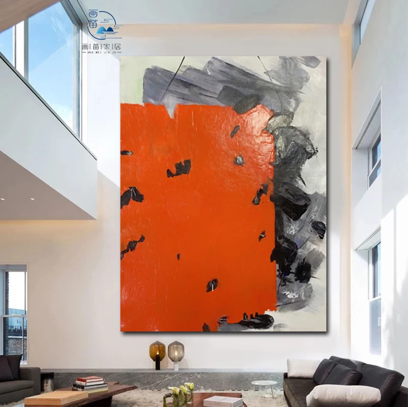 100% Ръчна изработка, абстрактни стоки за дома, Черно-оранжева живопис с маслени бои върху платно . ' - ' . 4