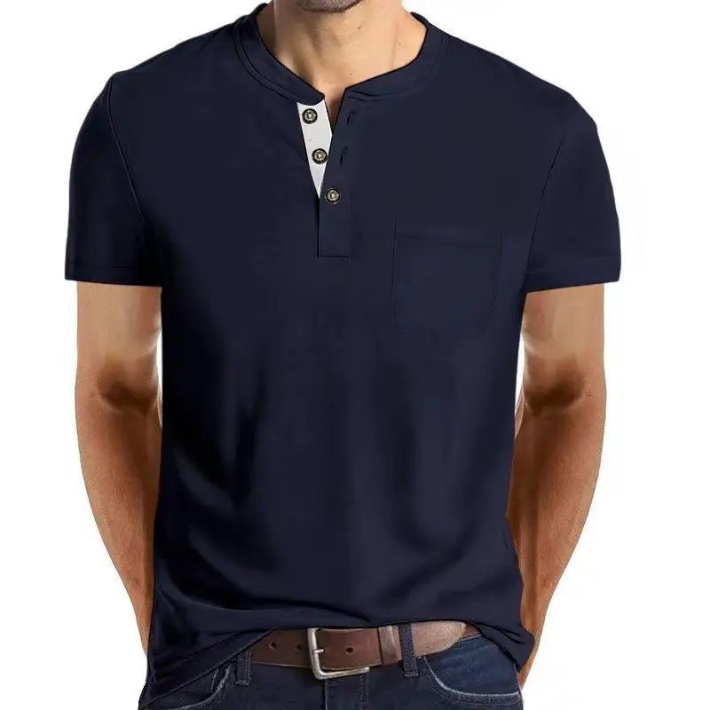 Лято 2023, Нова мъжка риза поло с къс ръкав и джоб копчета, Риза с къси ръкави за мъже . ' - ' . 1