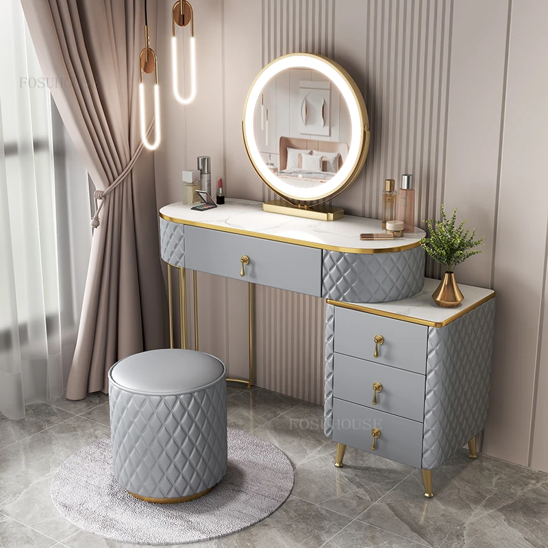 Тоалетка за грим в Скандинавски стил, Тоалетка за грим в спалнята, Модерна тоалетна масичка с огледало, тоалетна маса с чекмеджета . ' - ' . 5