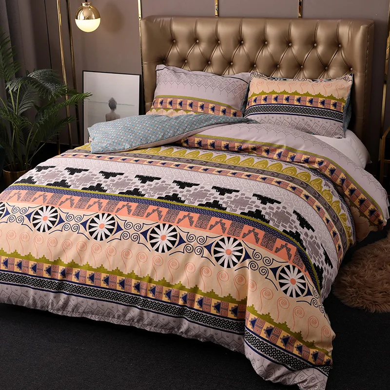 Комплект спално бельо с принтом в бохемски стил, Кралския размер, Ретро чаршаф и калъфка за възглавница от кепър лента през в стил Бохо, меки и удобни одеяла, покривки за легло . ' - ' . 0