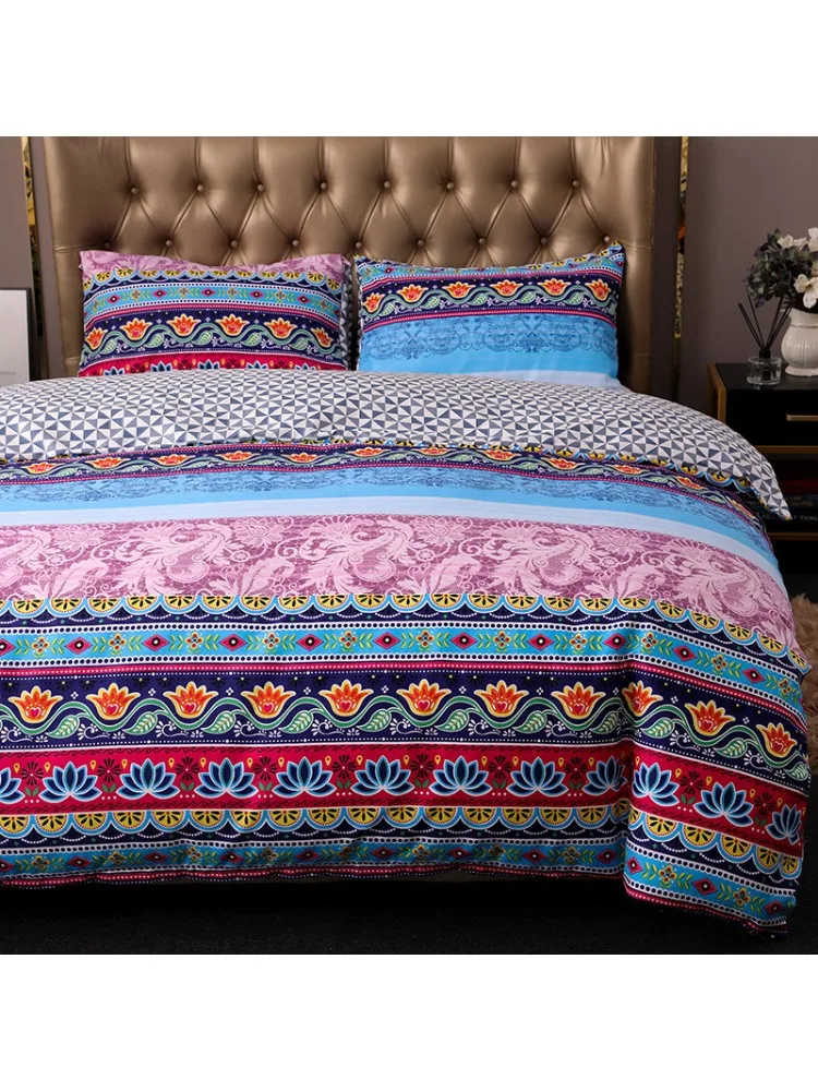 Комплект спално бельо с принтом в бохемски стил, Кралския размер, Ретро чаршаф и калъфка за възглавница от кепър лента през в стил Бохо, меки и удобни одеяла, покривки за легло . ' - ' . 1