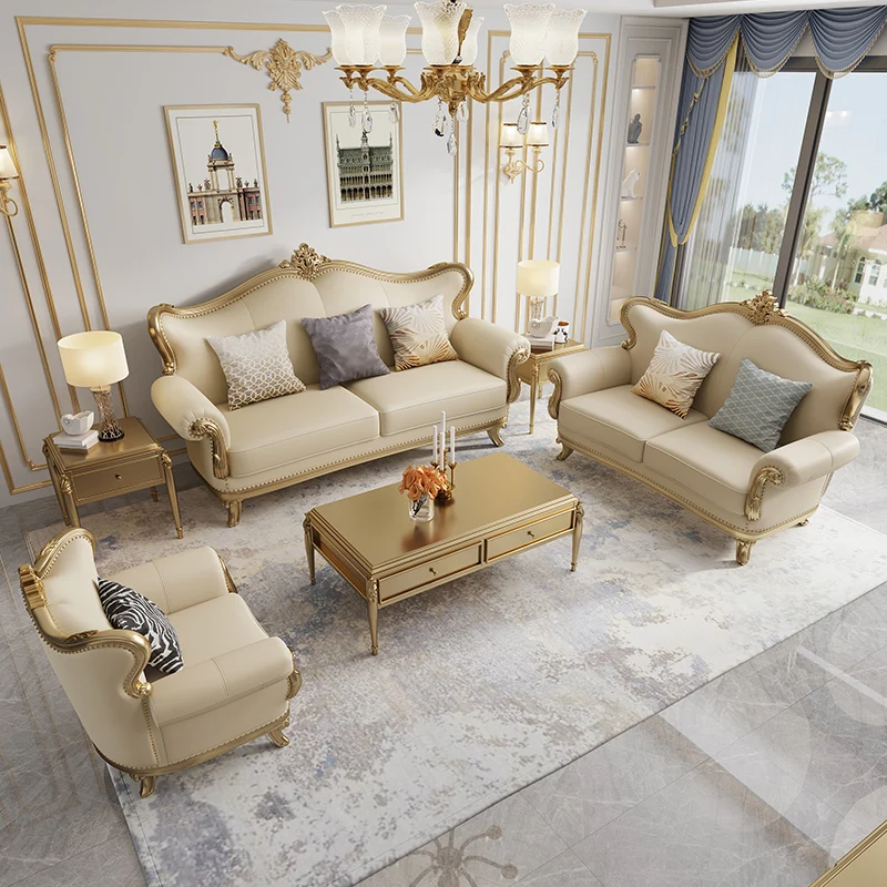 Комплект мека мебел за Дневна По френски интериор със Старинни Издълбани Диван от масивна дървесина, Класически Фоайето на хотела 3+2+1 Диван . ' - ' . 2
