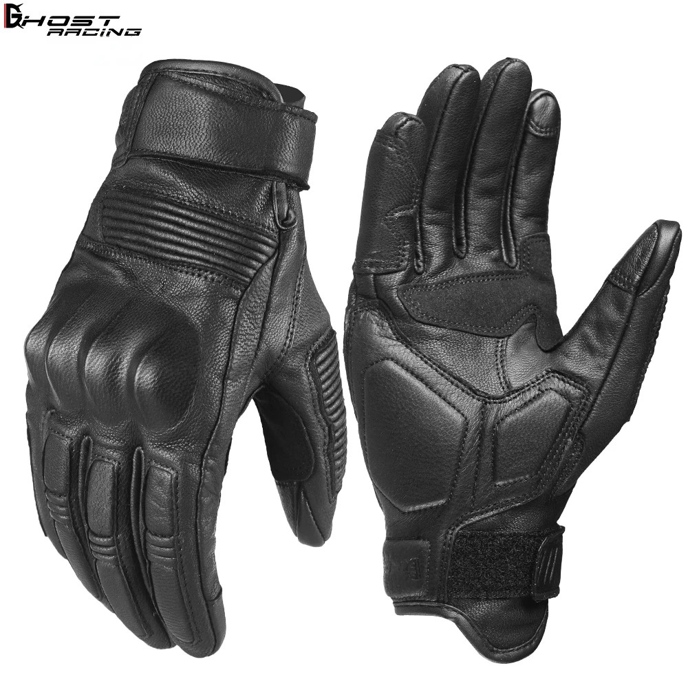 Мотоциклетни ръкавици с пълни пръсти, винтажное байкерское съоръжения, защита от падане, Мъжки кожени ръкавици за езда със сензорен екран, женски тактически ръкавици . ' - ' . 0