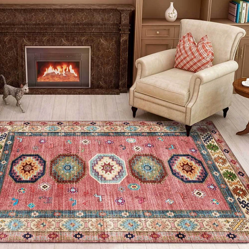 Ретро килим в персийски стил, Бохем геометричен етнически розова Подложка за домашен интериор, нощни нескользящий подложка за подови настилки и врати . ' - ' . 1
