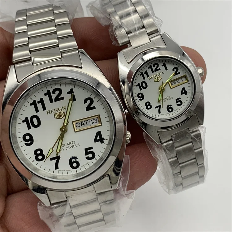 Кварцов часовник от неръждаема стомана, с голям циферблат, цифрово двойно календар, водоустойчив мъжки и дамски часовници, механизъм 2035 . ' - ' . 3