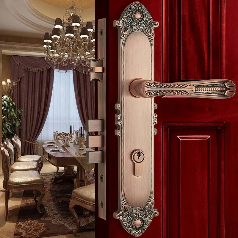 Европейският Месинг Автоматично заключване на вратите Ключалки за влизане на вила, Вратата дръжката е от златисто дърво, комплект ключалки за защита на входната врата, Розово-Златисти Предпазни ключалки за входната врата . ' - ' . 3
