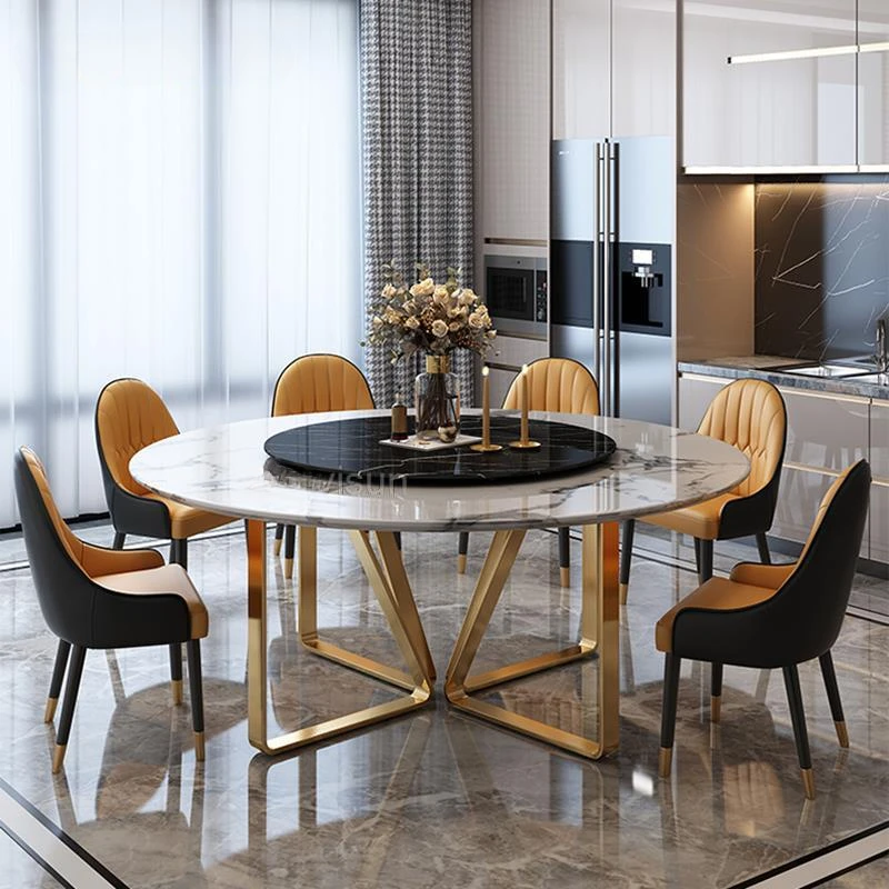 През цялата Луксозна маса за Хранене в малък апартамент в италиански стил, с модерна метална блестящата повърхност, Меса, Мебели за зала . ' - ' . 0