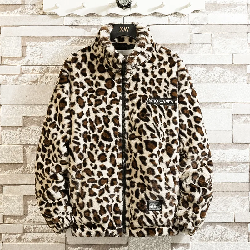 Новост зимата 2023, мъжко утолщенное памучни палто с дълъг ръкав и леопардовым модел, свободен топ, топло палто . ' - ' . 1