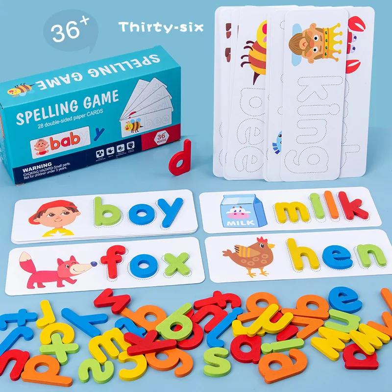 Пъзел Игра с Трупове дума, Дървени карти с английската азбука от 26 букви, учебни помагала за детската градина, Образователна играчка Монтесори за деца . ' - ' . 0