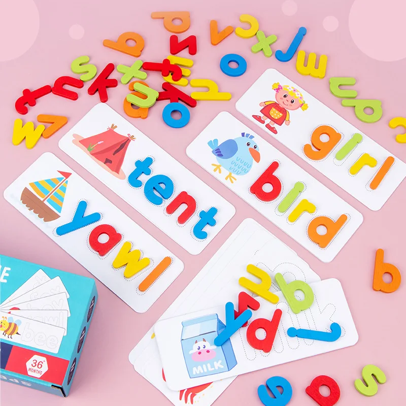Пъзел Игра с Трупове дума, Дървени карти с английската азбука от 26 букви, учебни помагала за детската градина, Образователна играчка Монтесори за деца . ' - ' . 2