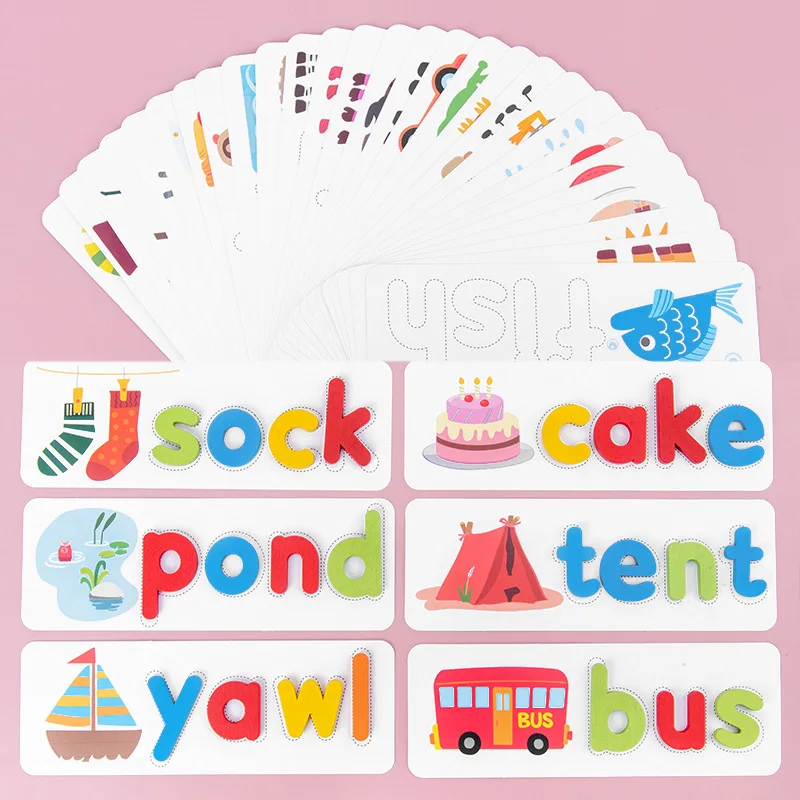 Пъзел Игра с Трупове дума, Дървени карти с английската азбука от 26 букви, учебни помагала за детската градина, Образователна играчка Монтесори за деца . ' - ' . 3