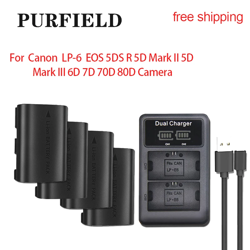 LP E6 LPE6 LP-E6 E6N Led Батерия С Двойно Зарядно устройство За Фотоапарат Canon EOS 5DS R 5D Mark II 5D Mark III 6D 7D 70D 80D . ' - ' . 0