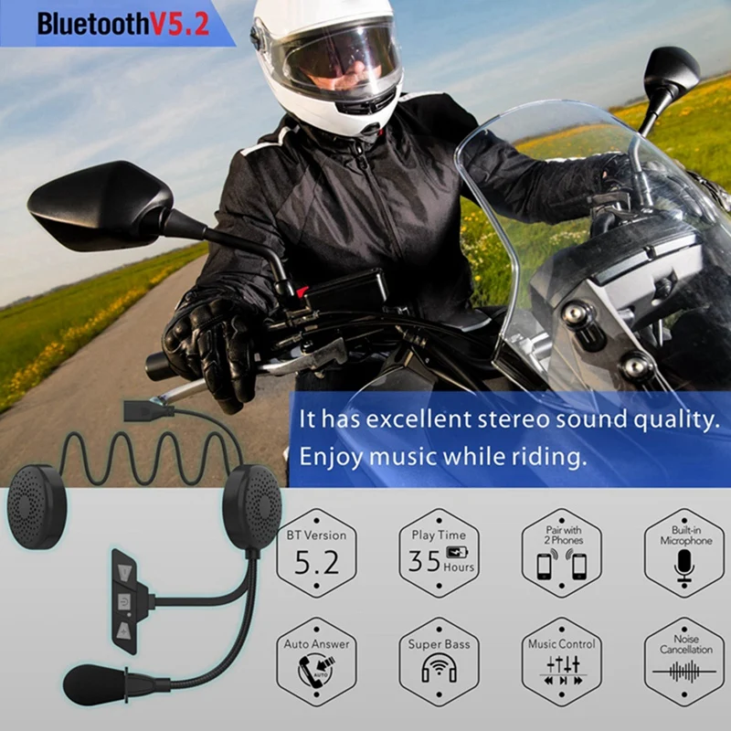 1 комплект Bluetooth 5.2 Мотоциклет шлем Слушалки Безжични микрофона на Слушалките с Шумопотискане . ' - ' . 3