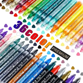 36 цвята художествени маркери, акрилни писалка с връх 2 мм, нетоксични акрилни химикалки, водоустойчиви маркери за графити, пособия за рисуване
