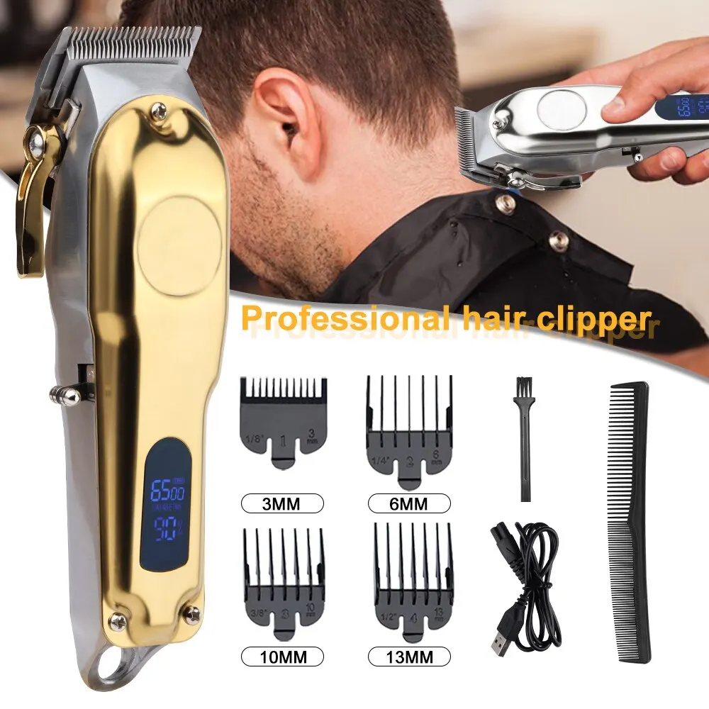 Машина за подстригване на коса с Професионална Електрическа Метална Акумулаторна Машина За Подстригване на Коса Мъжка Самобръсначка Фризьорски салон Машина за подстригване на Коса USB Gold . ' - ' . 0