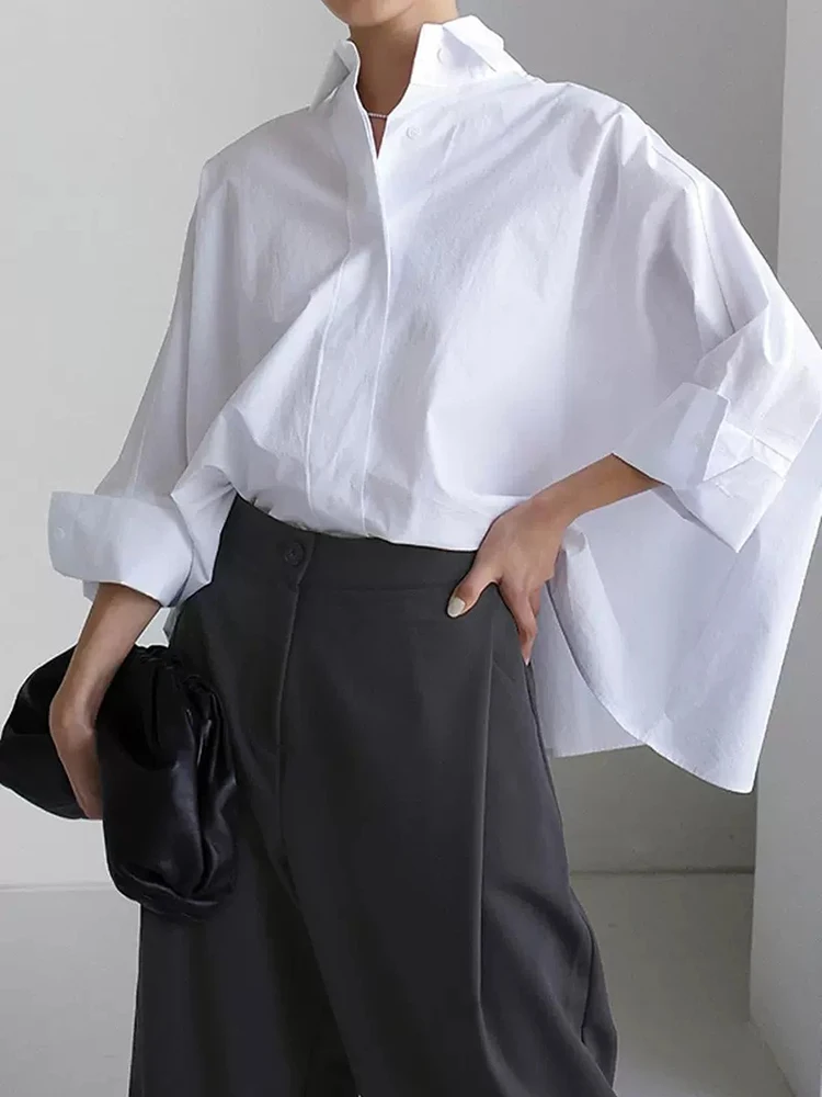 Jyate Есенна Бяла Дамска Риза с дълъг ръкав, Свободна Модни Дамски Блуза Голям Размер 2023, Елегантни Ризи И Блузи с ръкави под формата на Доломана . ' - ' . 0