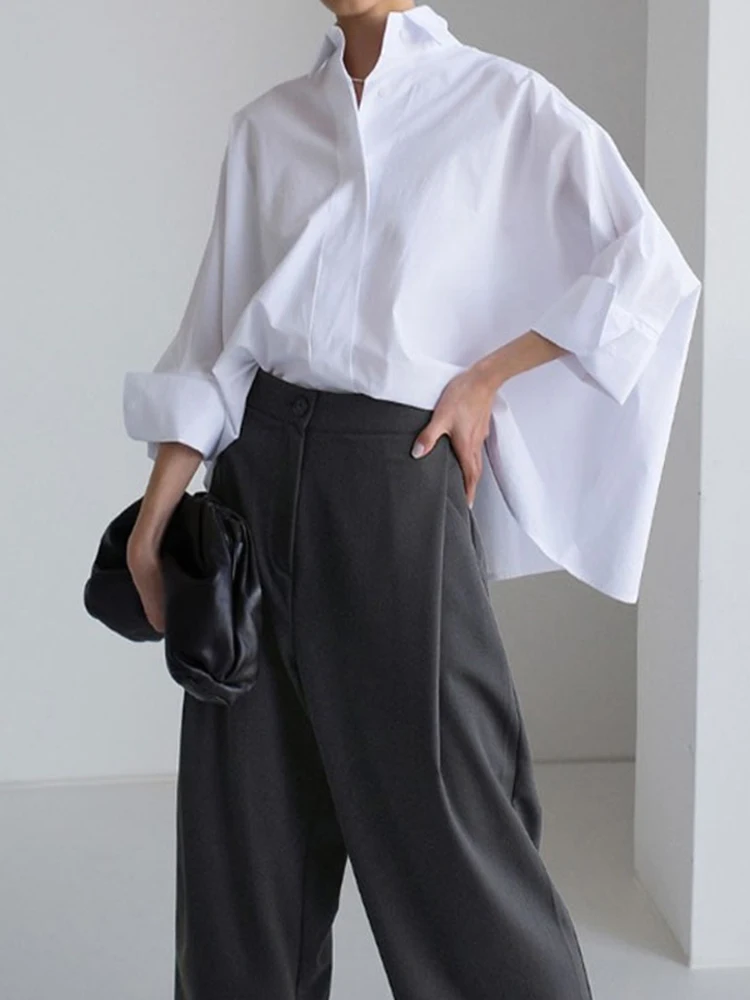 Jyate Есенна Бяла Дамска Риза с дълъг ръкав, Свободна Модни Дамски Блуза Голям Размер 2023, Елегантни Ризи И Блузи с ръкави под формата на Доломана . ' - ' . 2