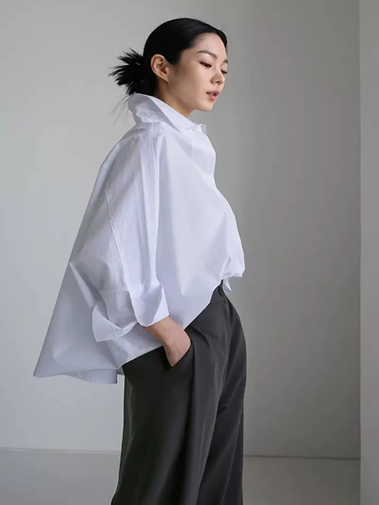 Jyate Есенна Бяла Дамска Риза с дълъг ръкав, Свободна Модни Дамски Блуза Голям Размер 2023, Елегантни Ризи И Блузи с ръкави под формата на Доломана . ' - ' . 4