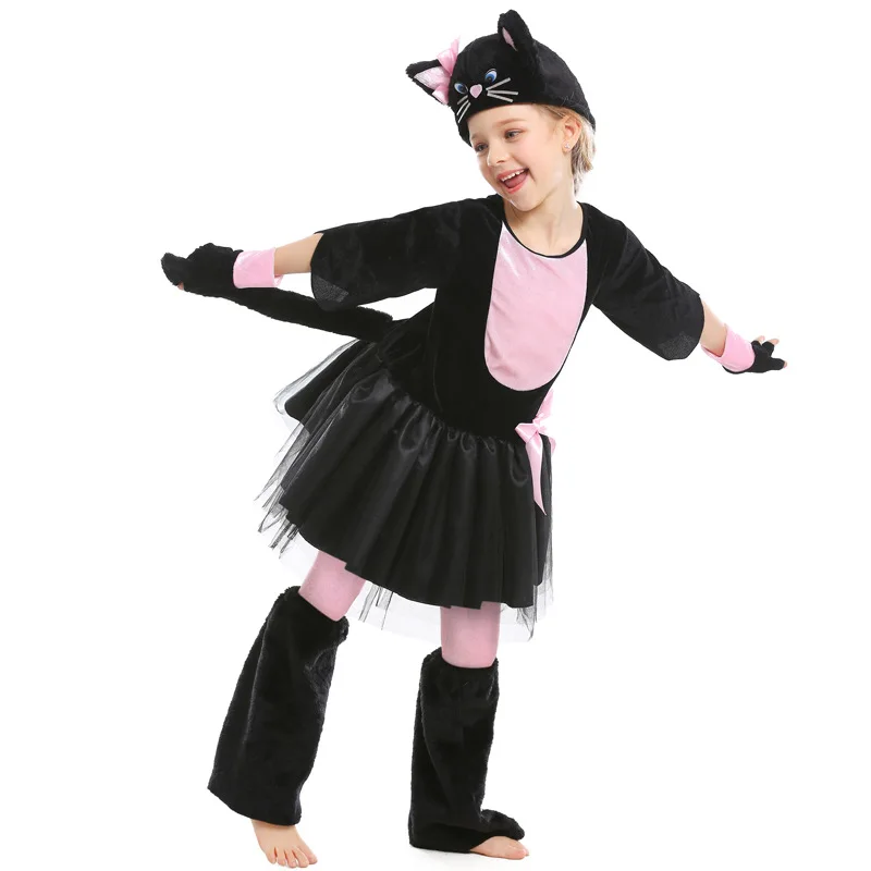 Нов Хелоуин, Карнавальная парти, Mardi Gras, Cosplay, Детски костюм Мис Кити за момичета, Розова рокля с черна котка, костюм . ' - ' . 4