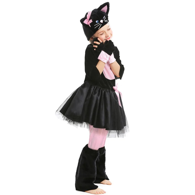 Нов Хелоуин, Карнавальная парти, Mardi Gras, Cosplay, Детски костюм Мис Кити за момичета, Розова рокля с черна котка, костюм . ' - ' . 5