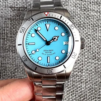 39 мм Мъжки Автоматичен часовник от Неръждаема Стомана, Сапфирен кристал NH35A, Синьо Стерилна Циферблат, Дата ... Сияеща корона, Въртящи Bezel
