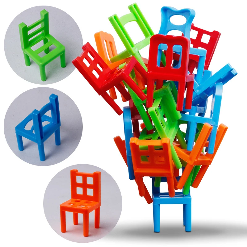 24ШТ Играчка за балансиране на Кухненски столове, Пластмасови Монтажни блокове, Штабелирующие Столове, Образователна Семейна игра за деца, Образователна играчка за балансиране . ' - ' . 1