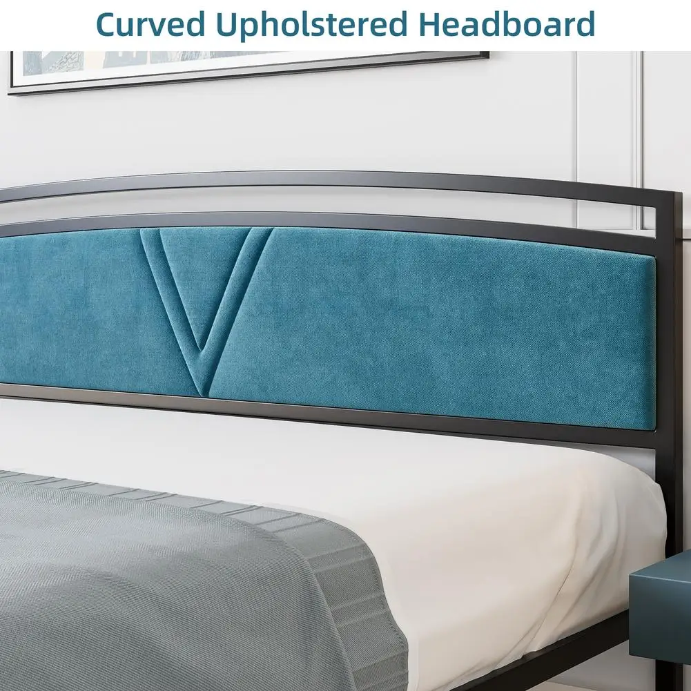 Модерно легло-платформа, живеейки кадифе, Рамка на легло с дугообразным таблата и опора за метални лайсни изножья . ' - ' . 3