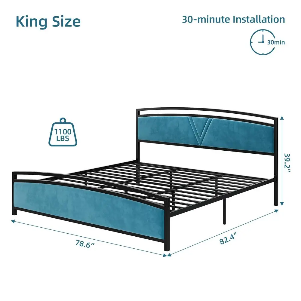 Модерно легло-платформа, живеейки кадифе, Рамка на легло с дугообразным таблата и опора за метални лайсни изножья . ' - ' . 5