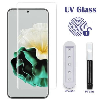 3D Изогнутое Напълно Клеевое Закалено Стъкло За Huawei P50 P60 Pro, Защитно фолио За екрана Капитан 20 30 40 50 Pro Plus X3, UV-Защитно Стъкло