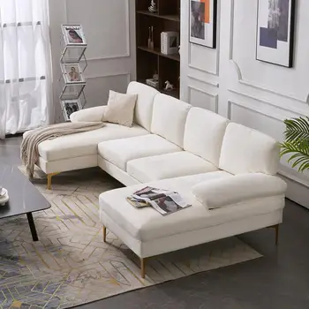 4-местен разтегателен U-образна форма, Секционни диван с две Шезлонги, мебели за хола, диван