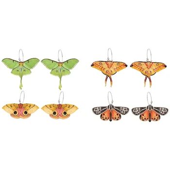 4 Чифта Зелени обици-гвоздиков, Бижута с пирсингом, Женски Уникални Обръчи с пеперуди, Акрилни Женски Стръмни