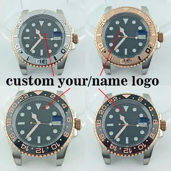 40 мм сребристо-розов часовник корпус от неръждаема стомана, сапфирен кристал, прозрачен задната част на кутията, може да се създаде циферблат с логото на марката, да отговарят на механизъм за NH36