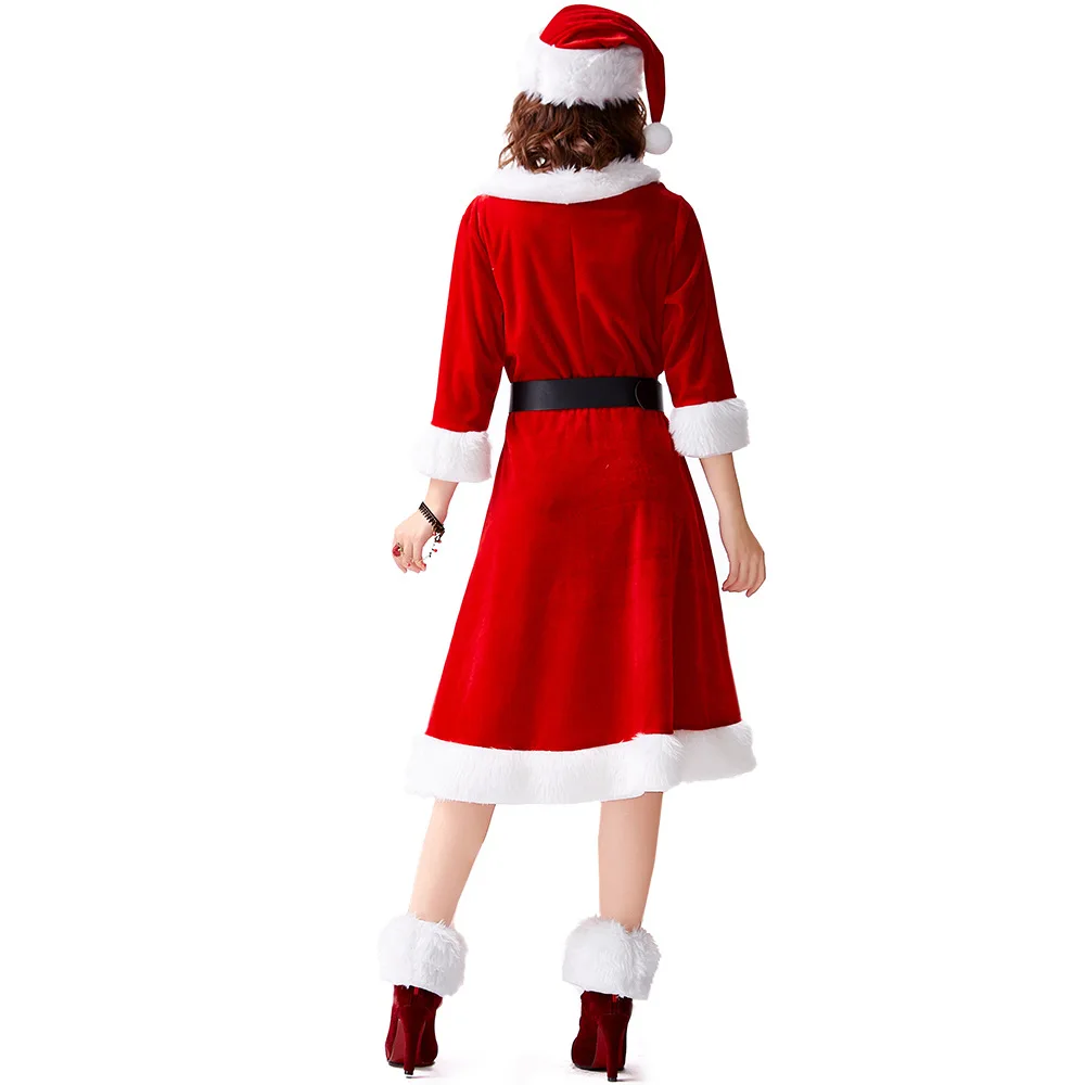 Коледна Женски Бархатное Коледа къса рокля от изкуствена Кожа с Шапка, Секси костюм за Cosplay, Японската зимни униформи с колан за крака . ' - ' . 3