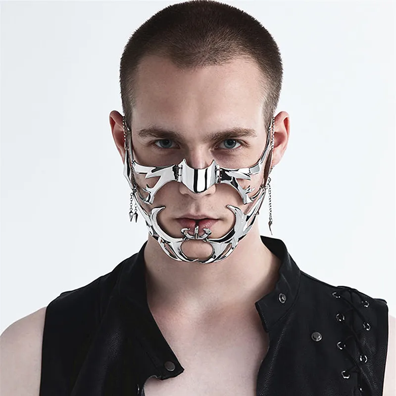 Модерен Готически маска в стила на Кибер-Пънк, Течен Нередовен Сребрист Цвят, Кухи Мъжки/Женски Метални Маски, Cosplay, Главоболие Аксесоар за партита, Абитуриентски . ' - ' . 0