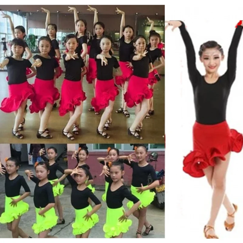 Танцова пола с волани за момичета, детски рокля за латино танци, неравни мотиви за практикуване на бални Танго, пола, за Салса танци . ' - ' . 0