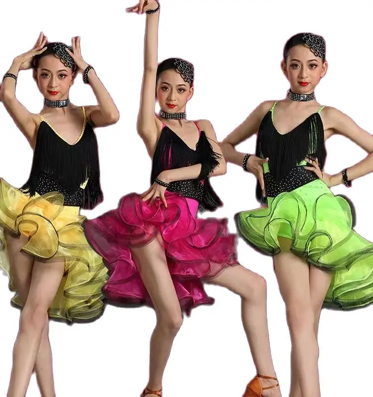 Детски костюм за джаз танци за момичета, модерна бална рокля за латино танци с пайети, бебешка рокля-пакет за танци, облекла за момичета . ' - ' . 0