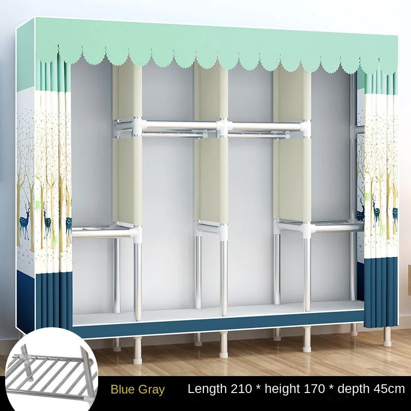Скандинавски мебели за дома 2.1 m Обикновен шкаф Текстилен Гардероб за Спалня Шкаф за монтаж Подсилена стоманена Тръба, Рафтове за съхранение на Гардероб . ' - ' . 3