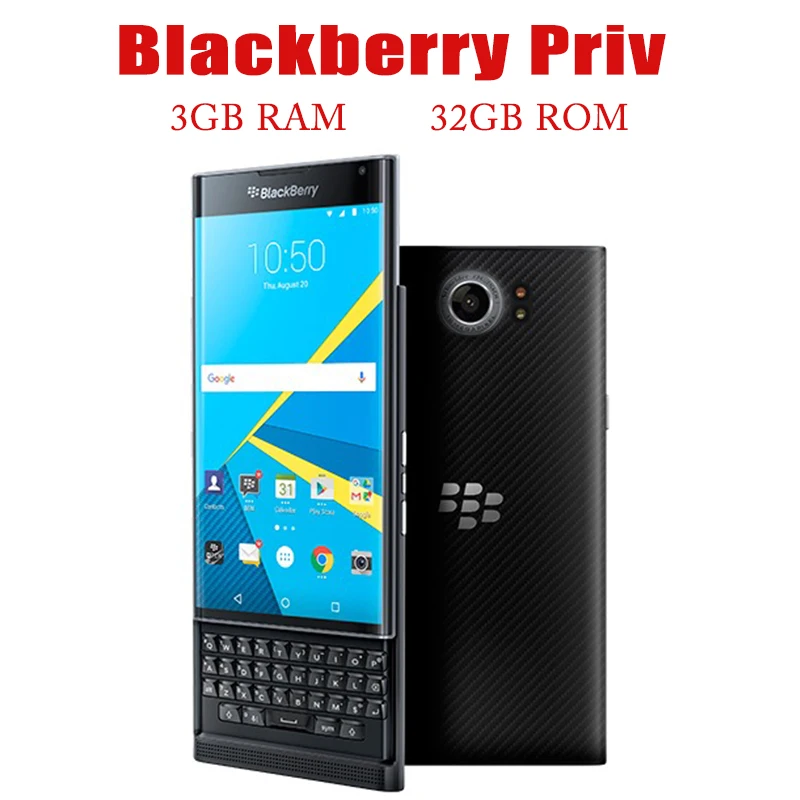 Оригинален отключени мобилен телефон BlackBerry Priv 32 GB ROM, 3 GB RAM, 18-мегапикселова мобилна камера, GPS, смартфон със сензорен екран, 1 година Гаранция . ' - ' . 0