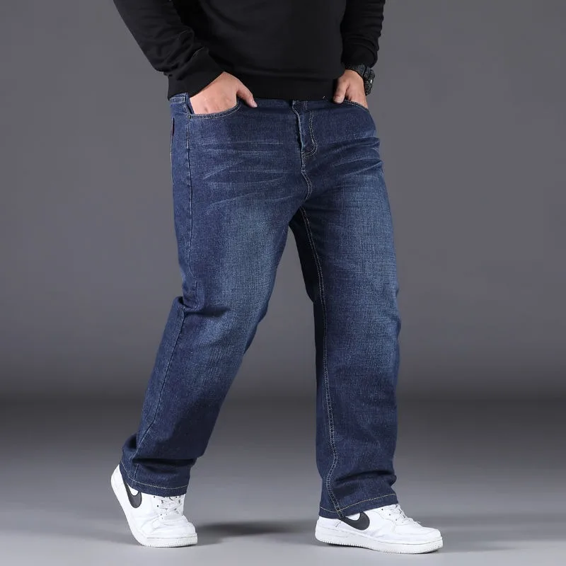 Есен-зима 2023, нови плътни свободни ежедневни дънкови панталони, мъжки прав ластични панталони големи размери, дебели топли Дълги панталони с висока талия . ' - ' . 2