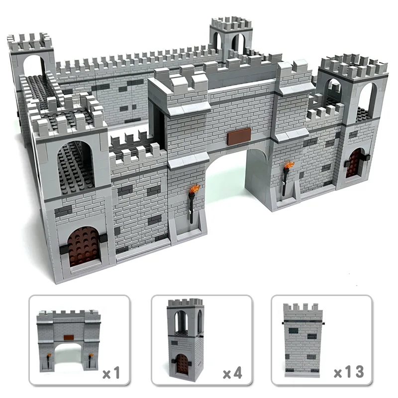 Средновековни военни строителни блокове на MOC, комплекти за древния град, Врата, стена, Треньорът на Превозното средство, Тухли, играчки, Съвместими с LEGO . ' - ' . 5